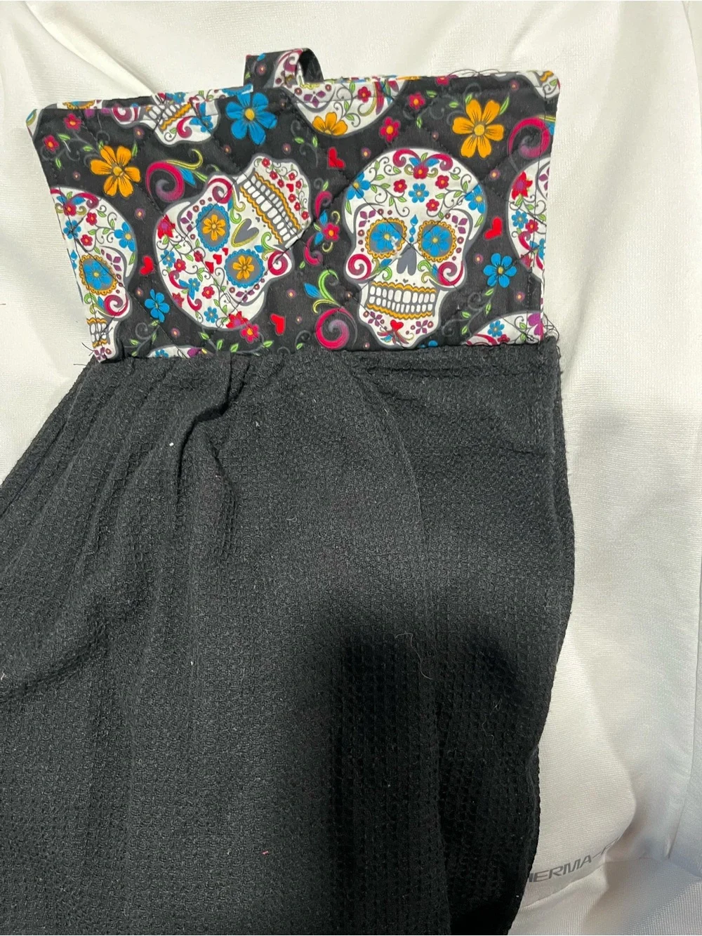 Black Kitchen Towel with Colorful Sugar Skull Accent